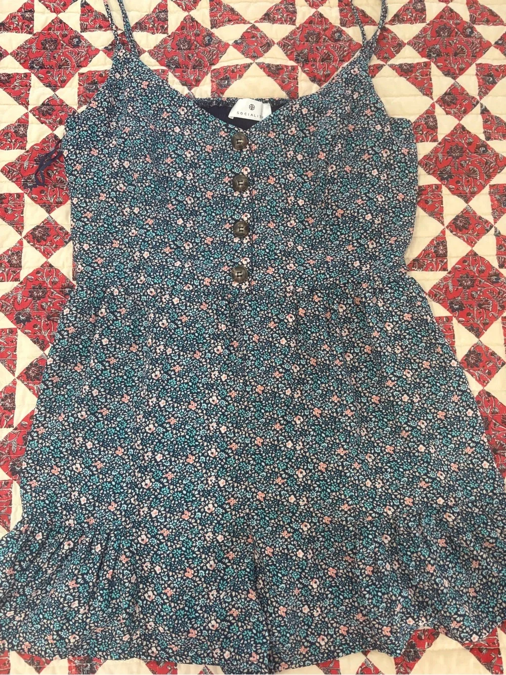 Socialite Blue Floral Button-Front Ruffle Romper Size 8
